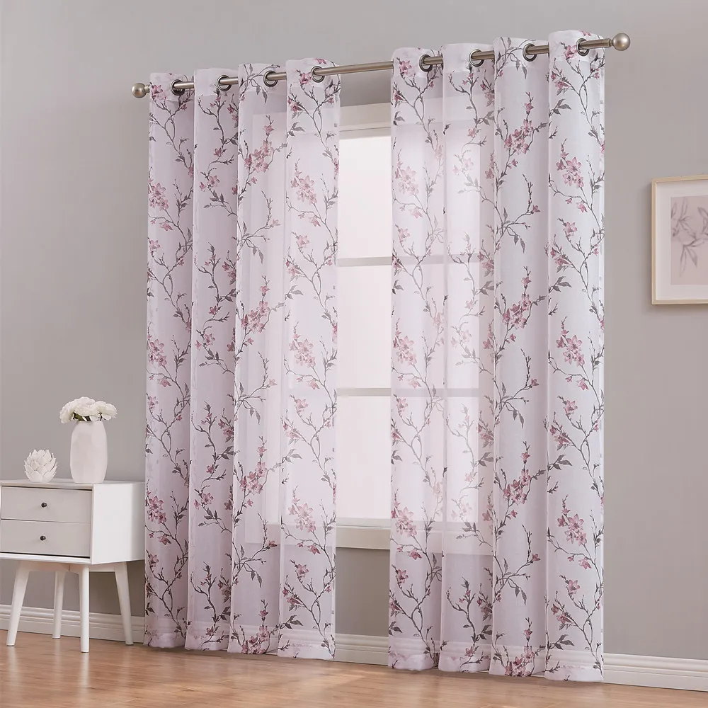 Ready To Ship Floral Printed Sheer Curtain Fabric Germany Sheer Curtain For Sleeping Room