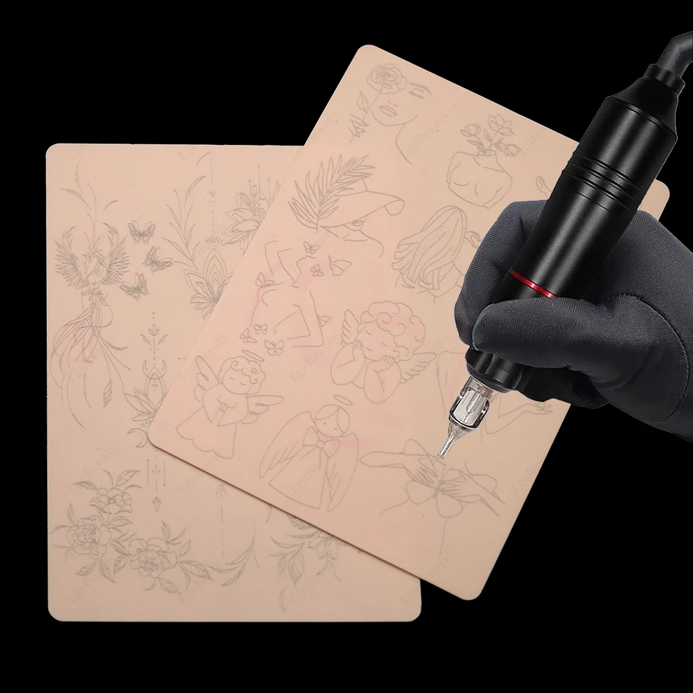 Custom Design Tiny Tattoo Practice Skin Double Side Printing Silicone Pink Tattoo Practice Pad for Body Art Training