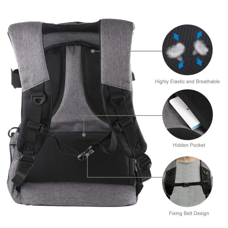  Wholesale OEM PULUZ 3-Fold 14W Solar Power Outdoor Portable Dual Shoulders Backpack Camera Bag with USB Port & Earphone