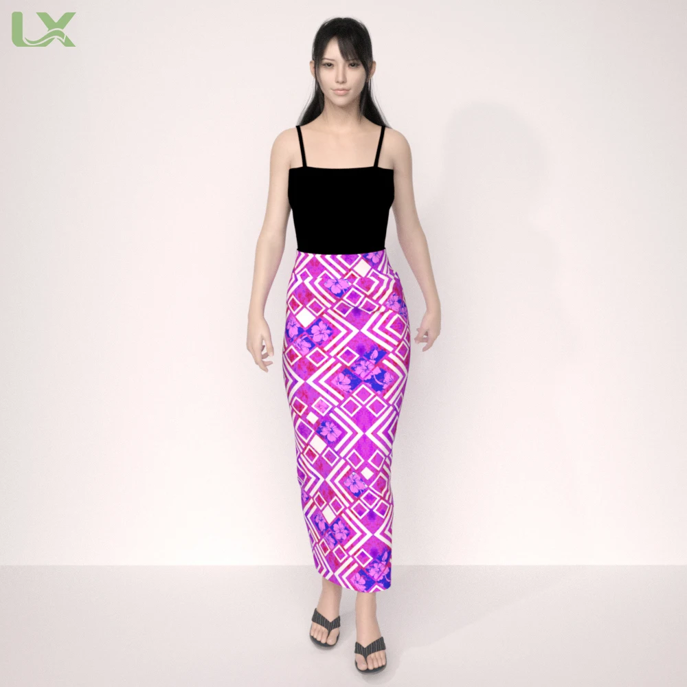 Lexiu new polynesia long hawaiian floral dress samoan tapa tribe print design custom print skirts for women