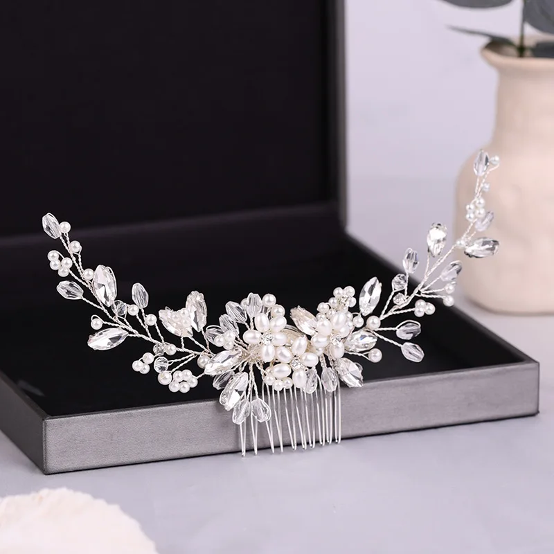 Factory Wholesale Hot Selling Handmade Headdress Flower Pearl Comb Hairpin Hair Accessories Fancy Wedding Hair Accessories For B