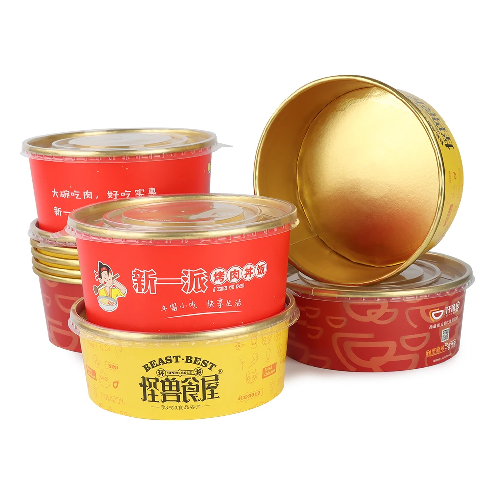 Wholesale Disposable Custom Logo Greaseproof Kraft Paper Take Away Food Packaging Fruit Salad Bowl With Lids