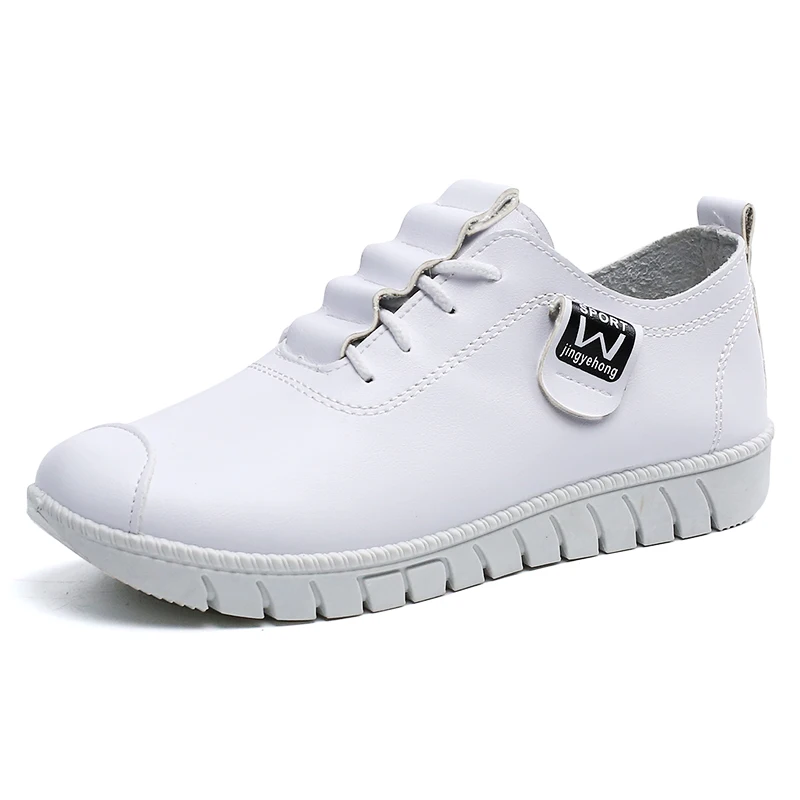 China wholesale Spring Pu Sneakers Comfortable Flat Custom Logo Casual White Shoes Womens