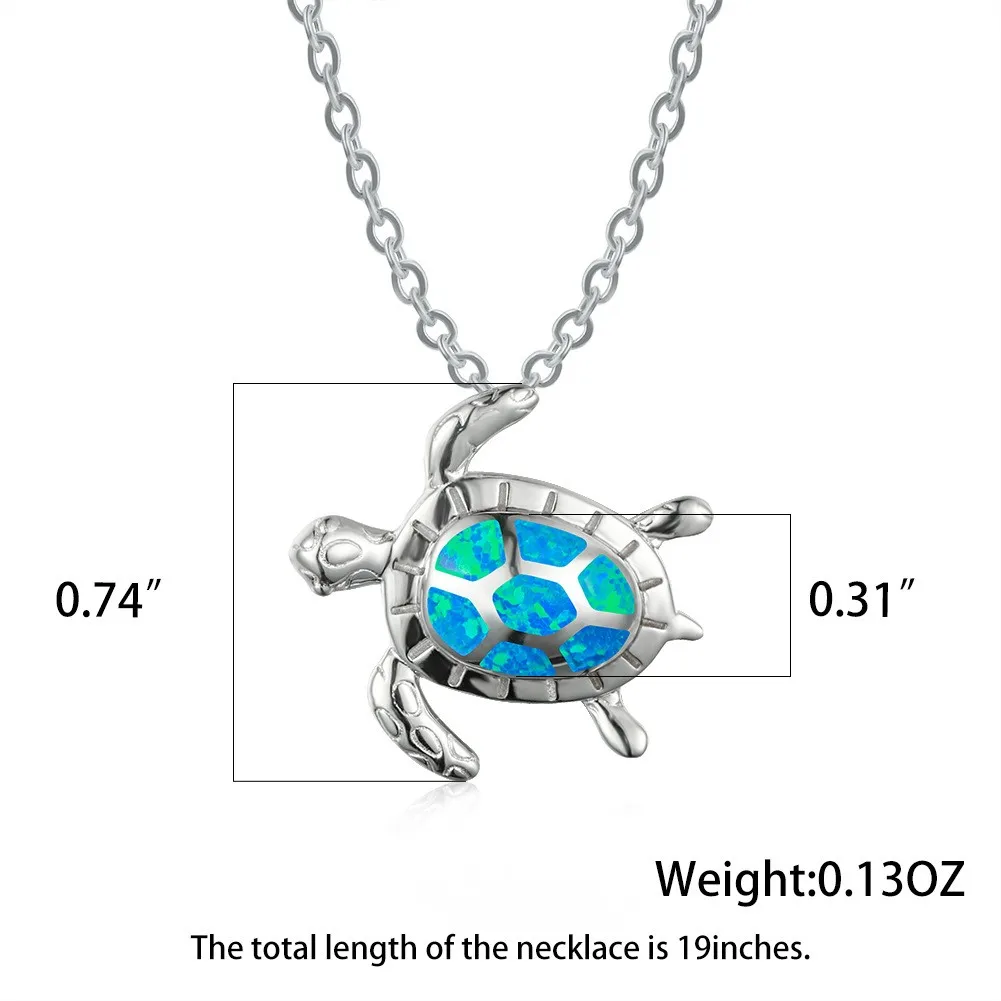 S925 Sterling Silver Statement Sterling Silver The Blue Sea Turtle Opal Pendant Necklace