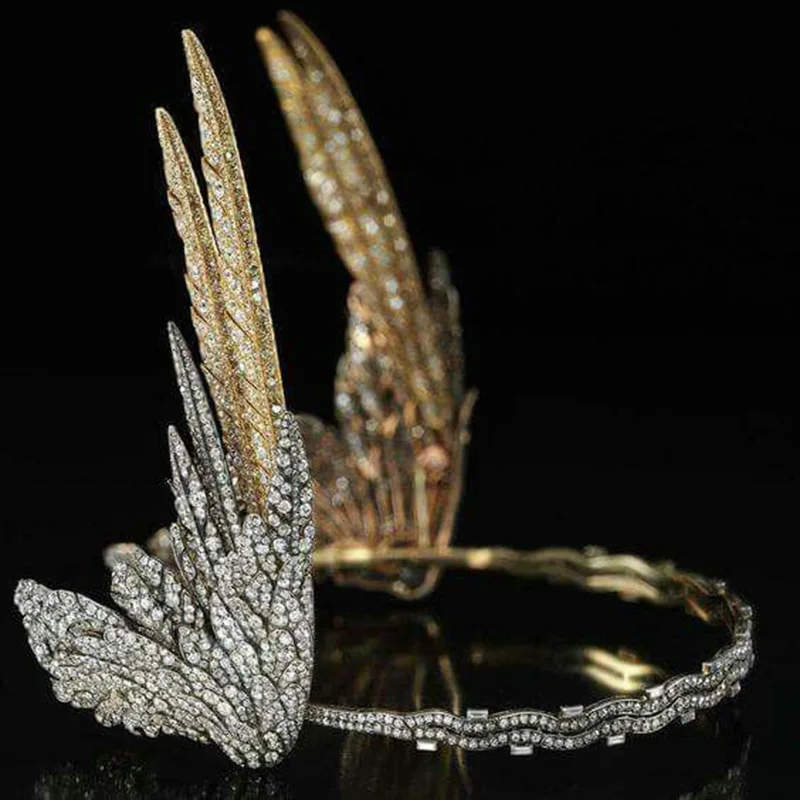 Freya Art Deco Style Winged Bandeau Crowns Angel Wings Delicate Elegant Feather Tiaras Shiny Crystal Wing Headbands Tiara