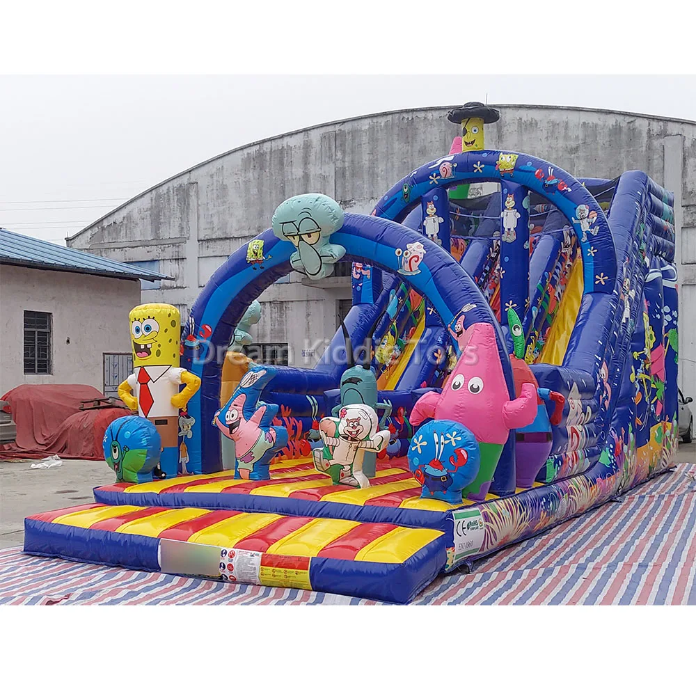 Commercial PVC Bouncy Castle Backyard Wet Dry Kids Waterslide Sponge Cartoon Inflatable Dry Slide Outdoor