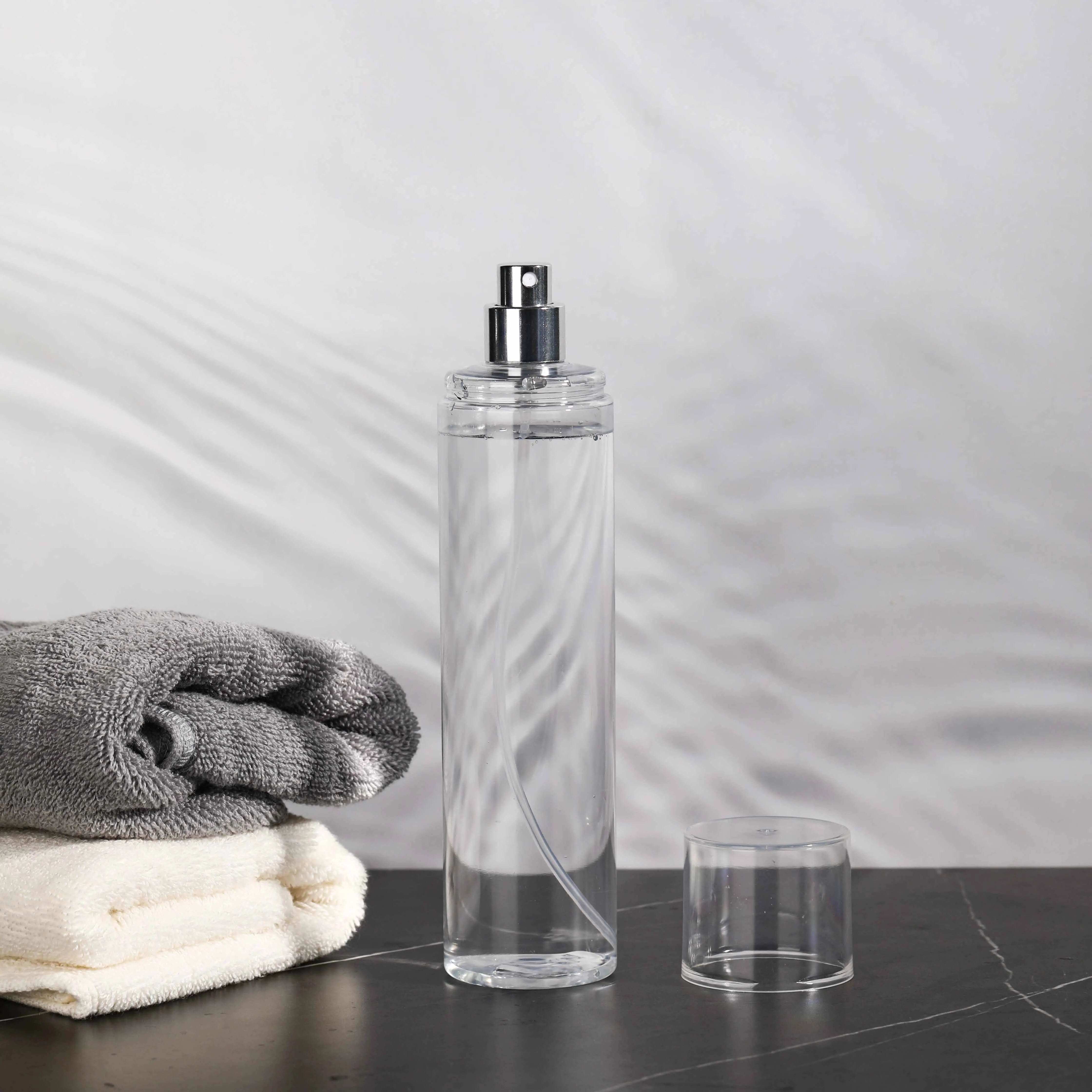 Hot Sale Luxury Cosmetic Packaging PET Plastic Bottle with Body Mist Spray Pump 100ml for Skin Care Available in 120ml 150ml