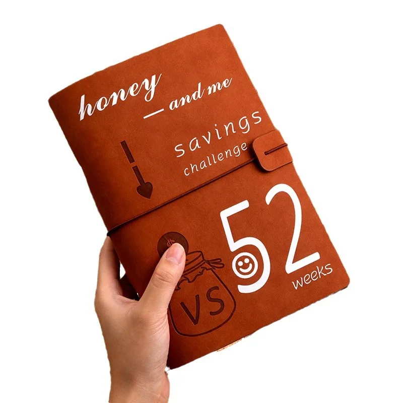 Custom Logo Savings Envelope Loose-Leaf PU Leather Budget Binder Organizer/Planner 52 week money saving challenge binder
