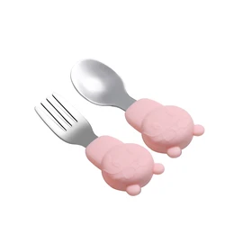 WORTHBUY Carton Pilot Tableware For Kids 18/8 Stainless Steel Spoon Fork Dinnerware Set With Silicone Handle Kitchen Dinner Set