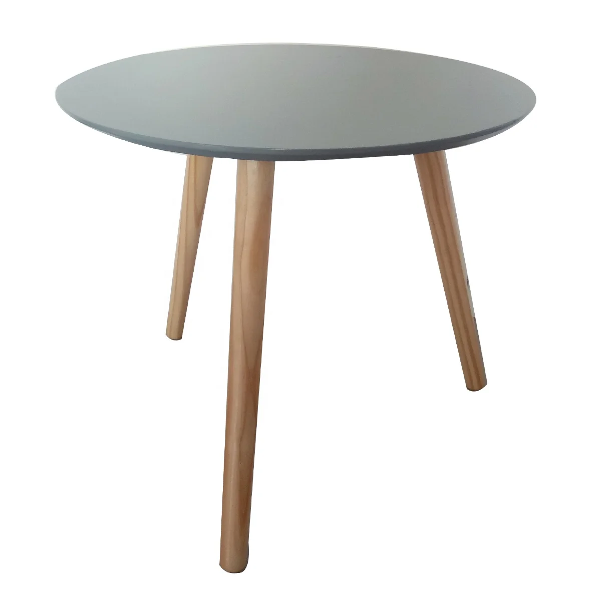 
 Деревянный круглый журнальный столик серого цвета чайный столик с ножками из массива дерева для гостиной  