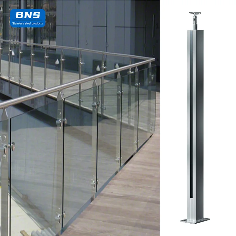 BNS Stainless Steel Balustrade Post Glass Railing Frameless Stair Balcony Handrail Post Terrace Deck Glass Railing