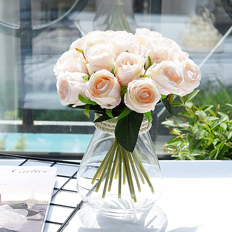 White 18 Heads Brides Flower Artificial Rose Bouquet for Wedding