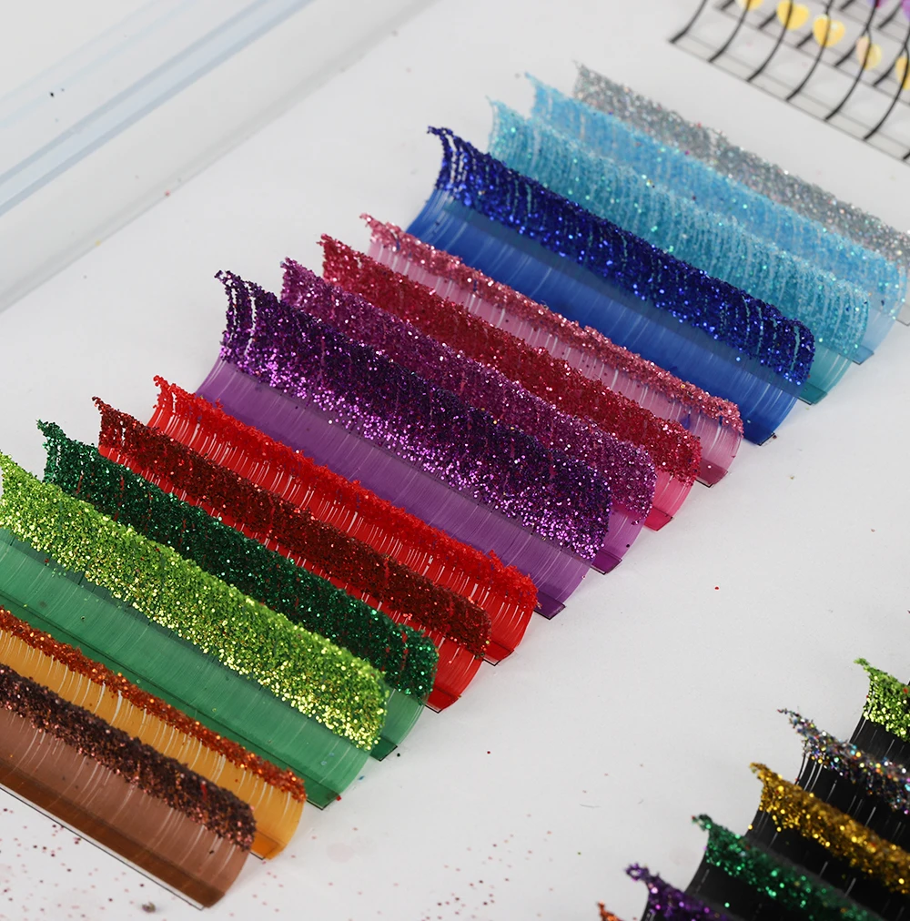SP EYELASH glitter colored lashes style C D curl volume faux mink Individual Lash Spike Eyelash Single Eye Lash Tray