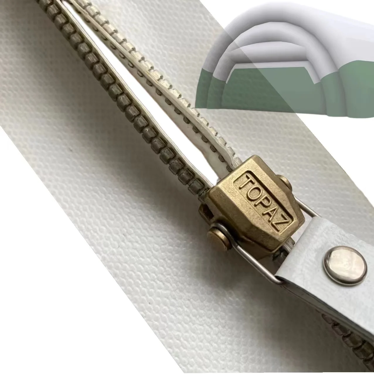 TOPAZ White PVC Weldable Brass Teeth Airtight Zipper for Inflatable Hangar Manufacturer