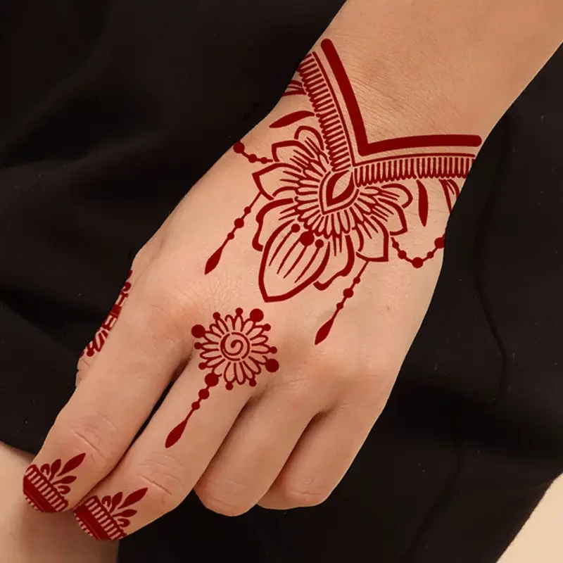tattoo template temporary waterproof fashion Henna Paste body paint Hand back finger arm tattoo stencil for women