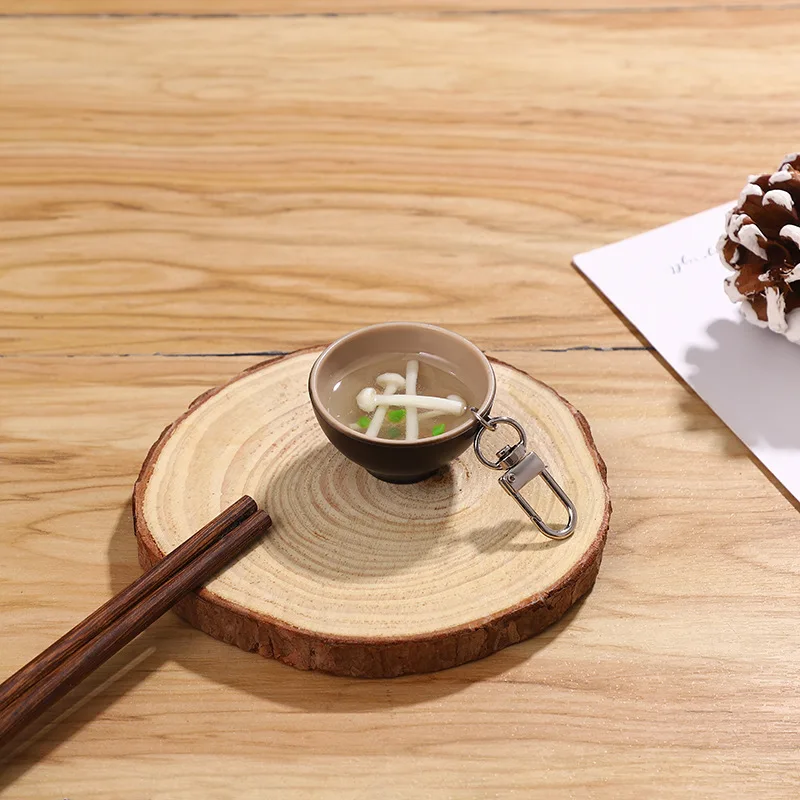 lidao Mini miniature simulation shredded pork enoki mushroom soup bowl play model food key chain wholesale