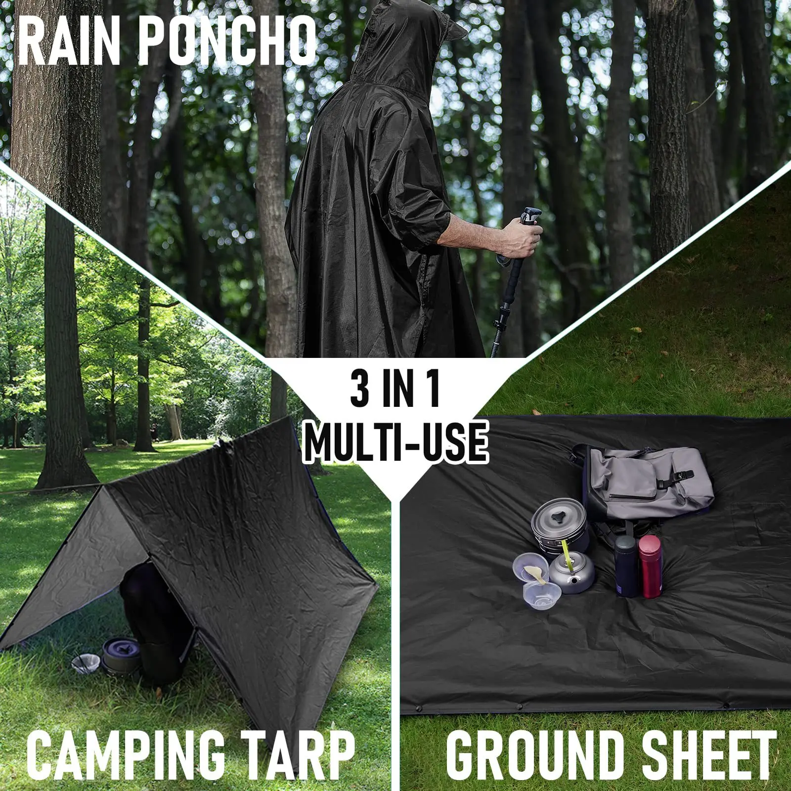 Kippo 3in1 outdoor poncho 210T polyester PU coating tourist trekking poncho Mountain Fishing poncho Raincoat
