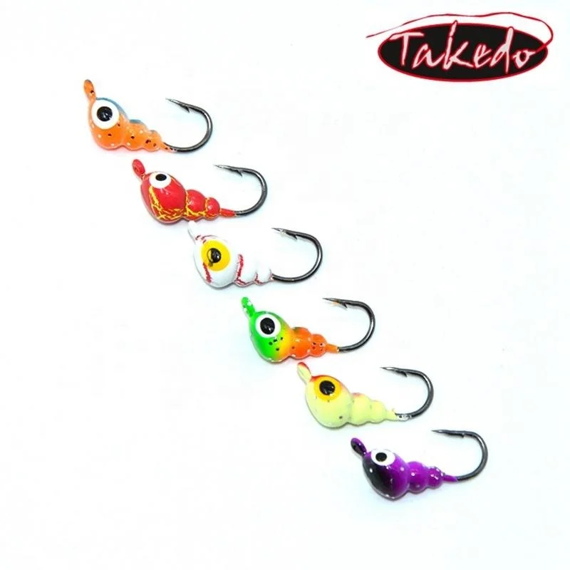 TAKEDO SP15 18pcs Per Box  0.5g 1g 1.4g  Luminous Winter Mini Lead Jig Fishing Jig Head Hookl Arvae Shape  Hook   Ice Lure