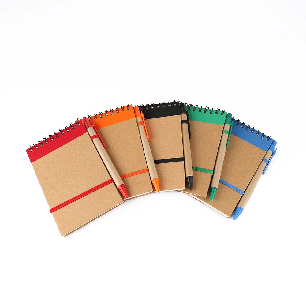 Customized Wholesale Office Kraft Spiral Notebook with Paper Pen for Promotion Gift