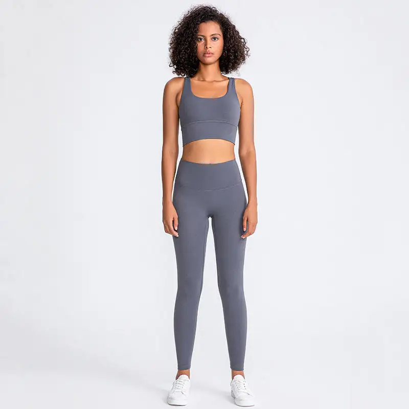 Fitness Active Wear Gym Water Mill Nude Peach Butt High Waist Tight Sports Yoga 2 Piece Sets Women