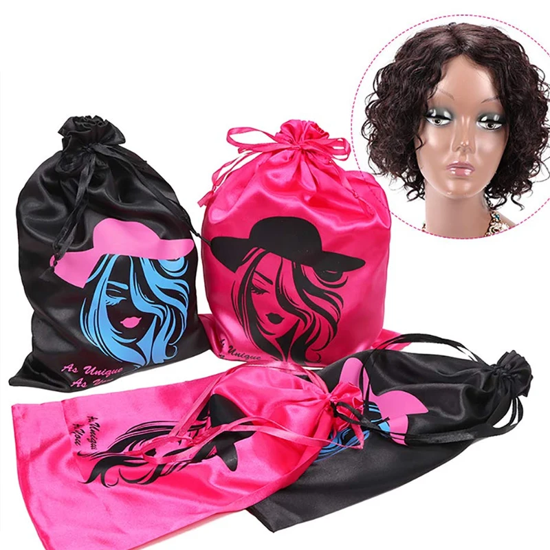 wig packaging bags custom logo silk satin bags for hair bundles