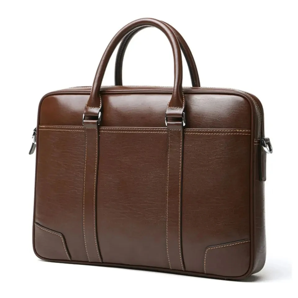 Laptop Briefcase Bag Design Business Laptop Waterproof Computer Handbag Coffee Men Bag Soft Sided Leather Briefcase