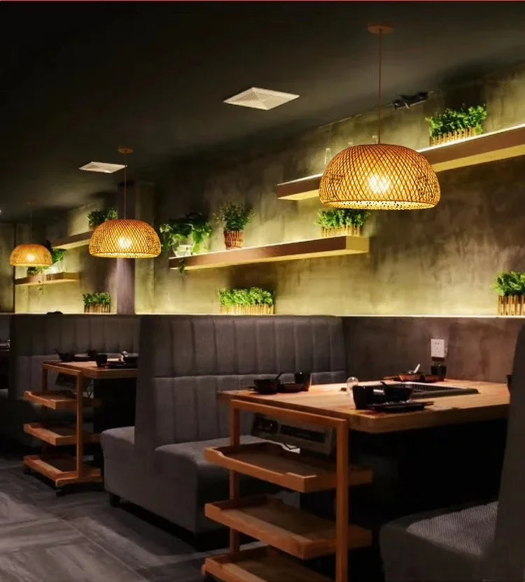 Rustic Rattan Pendant Light Fixture Farmhouse Bamboo Pendant Lighting Wicker Shade Basket Woven Chandelier for Dining Room