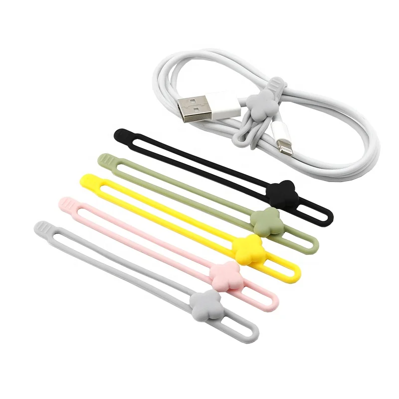 Colorful Holder Straps Organizer Management Elastic Reusable Silicone Cable Tie for Bundling and Fastening Cable Cords and Wires