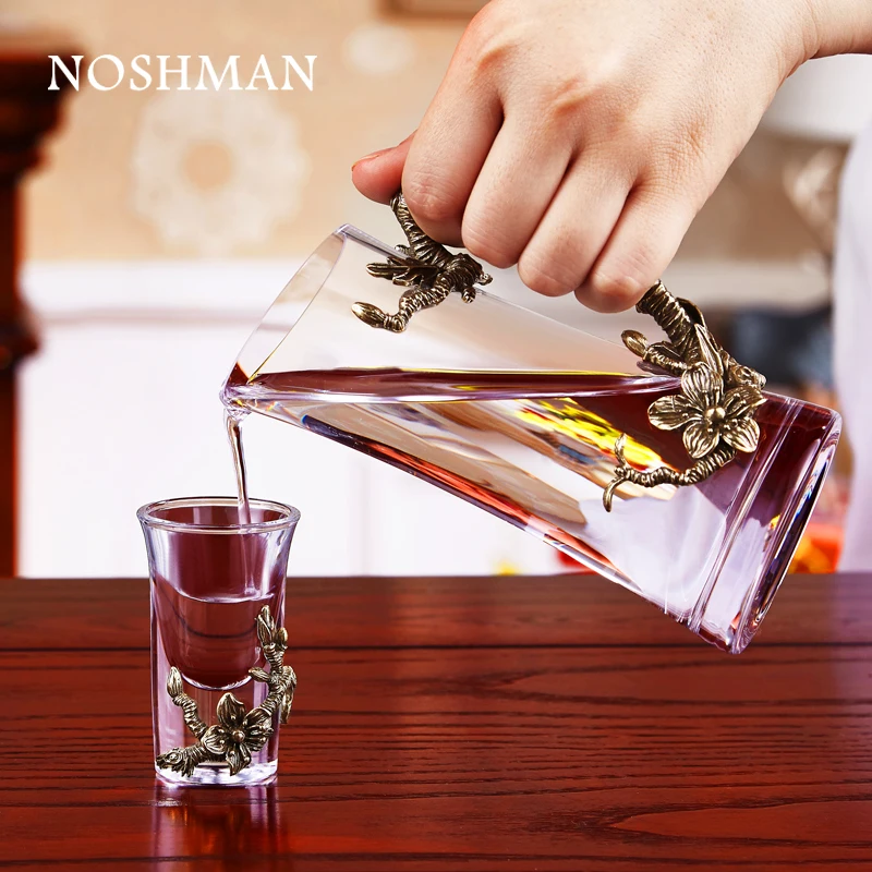 Hand Painted Enamel Liquor Cup Gift Box Set Crystal Wine Divider One Shot Glass Household Spirit Cup Upscale Wine Glass Set