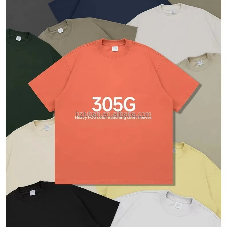 100% хлопковые футболки большого размера 305 GSM, уличная одежда, пряжа, окрашенная Высокая квадратная Шея 260 грамм, трикотаж с коротким принтом