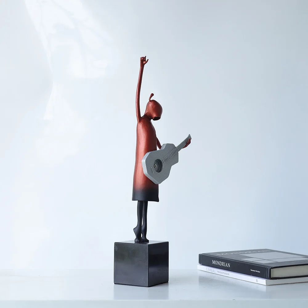Modern art home decor cast iron antique sculpture Music Guitar abstract decorative desktop statue figure