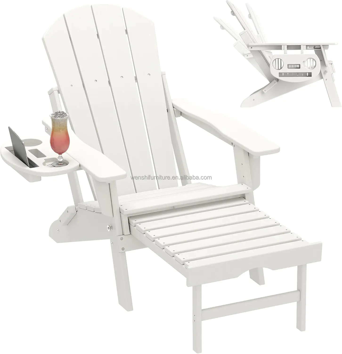 Регулируемый стул Adirondack с выдвижной оттоманкой складной для пожарной ямы в любую погоду подстаканником 4 1