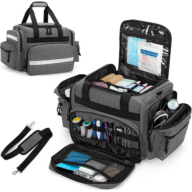 Professional Medical Bag Empty First Responder  Bag with Detachable Dividers for Home Health Care