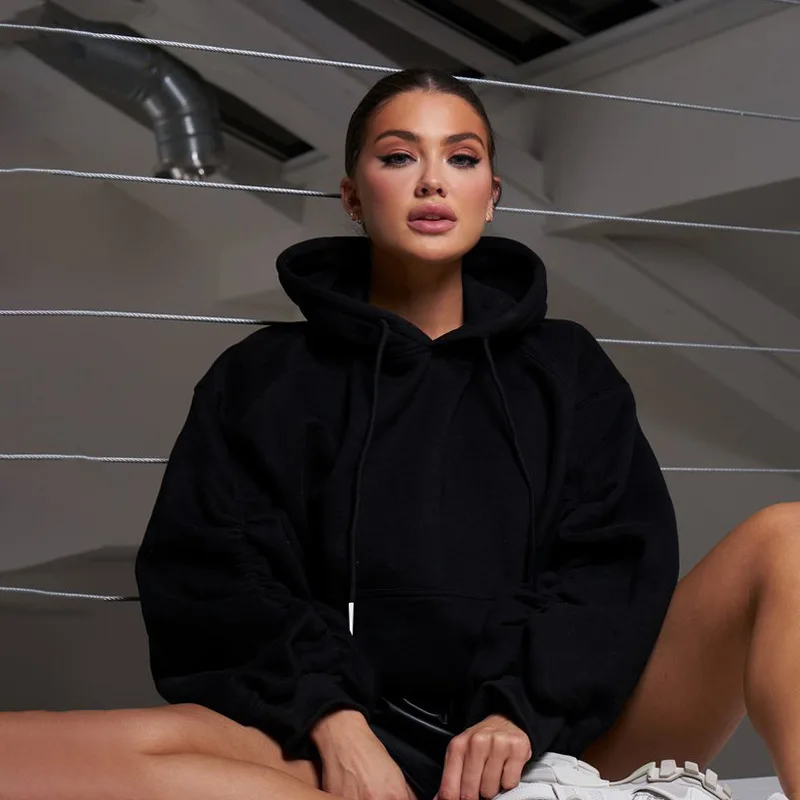 OEM Logo pile sleeve oversized loose fit hoodies