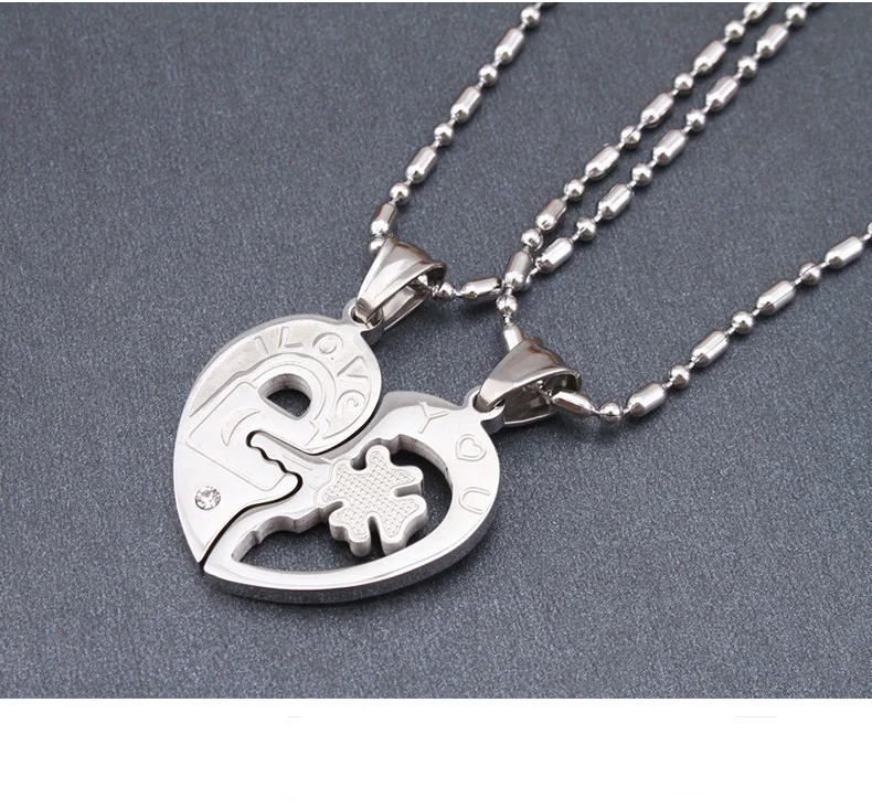 Romantic Charm Gift Black Heart Magnetic Stainless Steel Necklace Friendship Best Friend Necklace Pendant