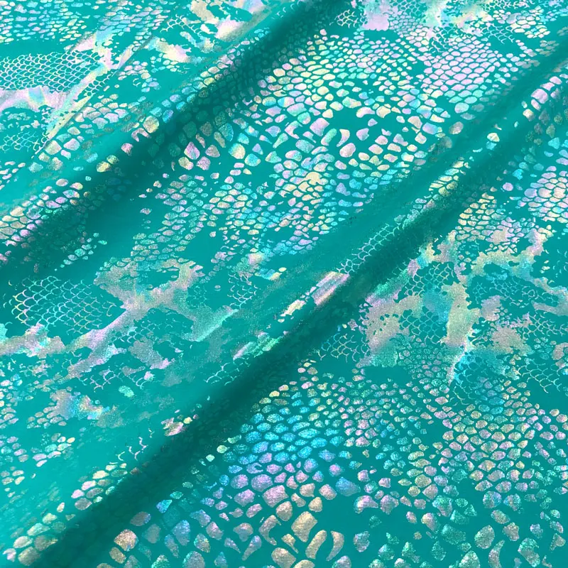 Custom design metallic nylon elastane shiny foil snake print spandex holographic fabric for swimwear sportswear