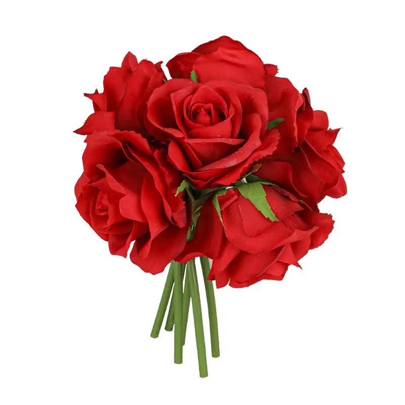AR-629 Layout Props Artificial 20CM 6 Heads Silk Cloth Rose Bouquet Wedding Flower for Decoration