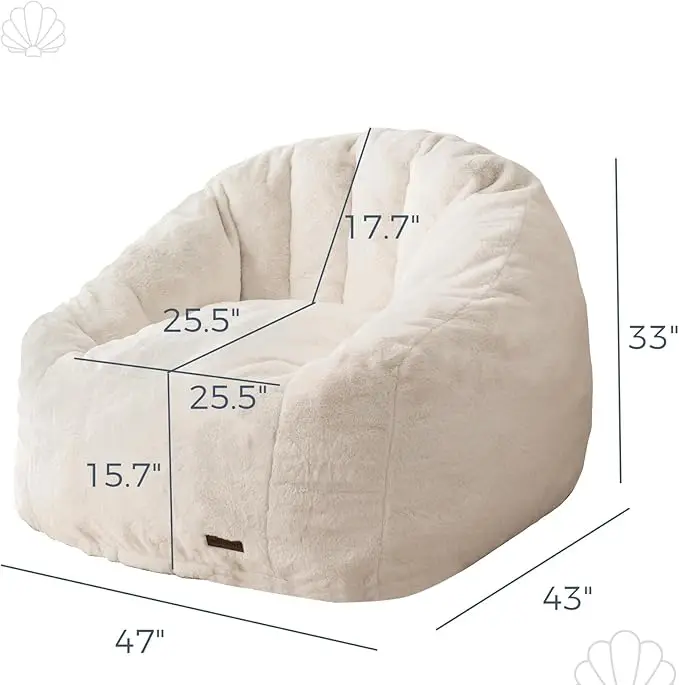 Faux Fur Shell-Shaped Large Bean Bag Chair Without Filler Sofa Chair Floor Sofa for Gaming, Reading, Beige
