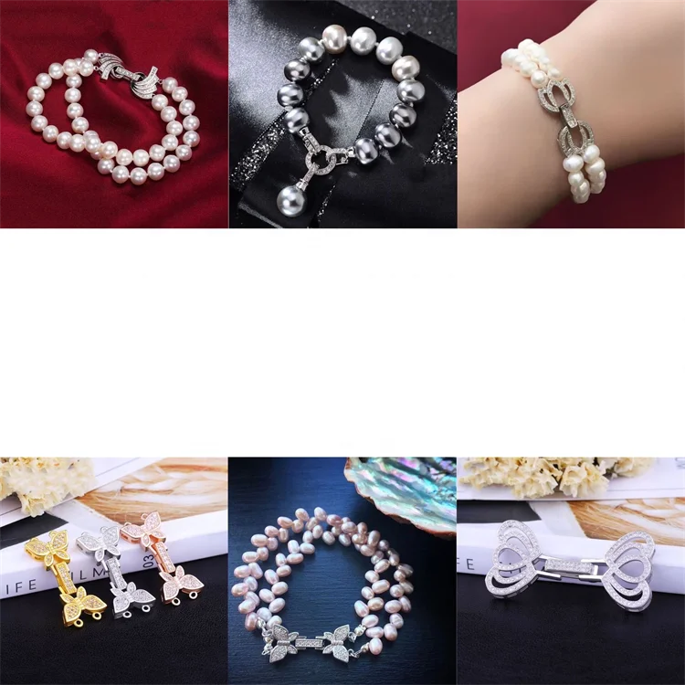 OEM Youchuang butterfly zircon lobster clasps Pearl bracelet and Necklace Button Spring Lock Sterling Silver Jewelry 925 Clasp