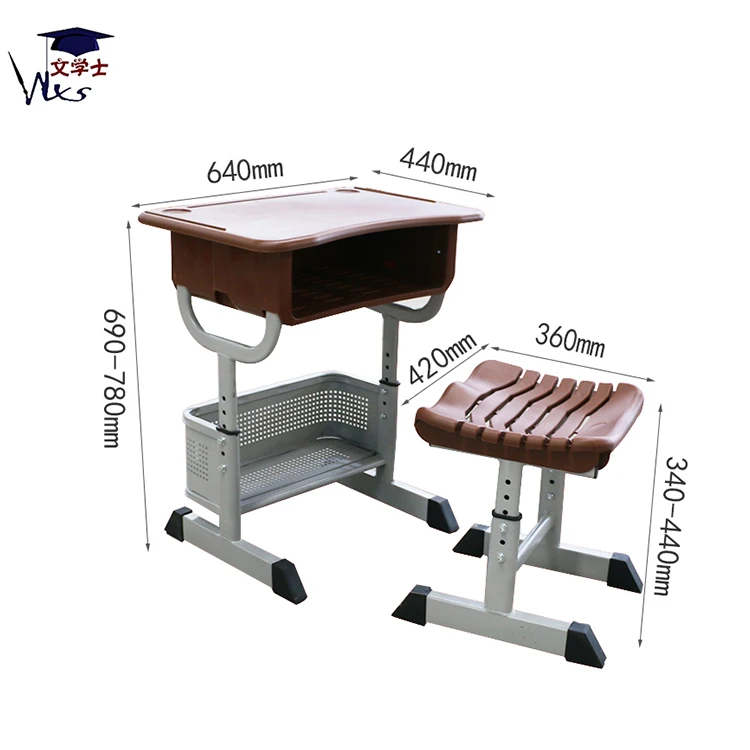 Hot sale manufacturers height adjustable school furniture university desk and chair with best price