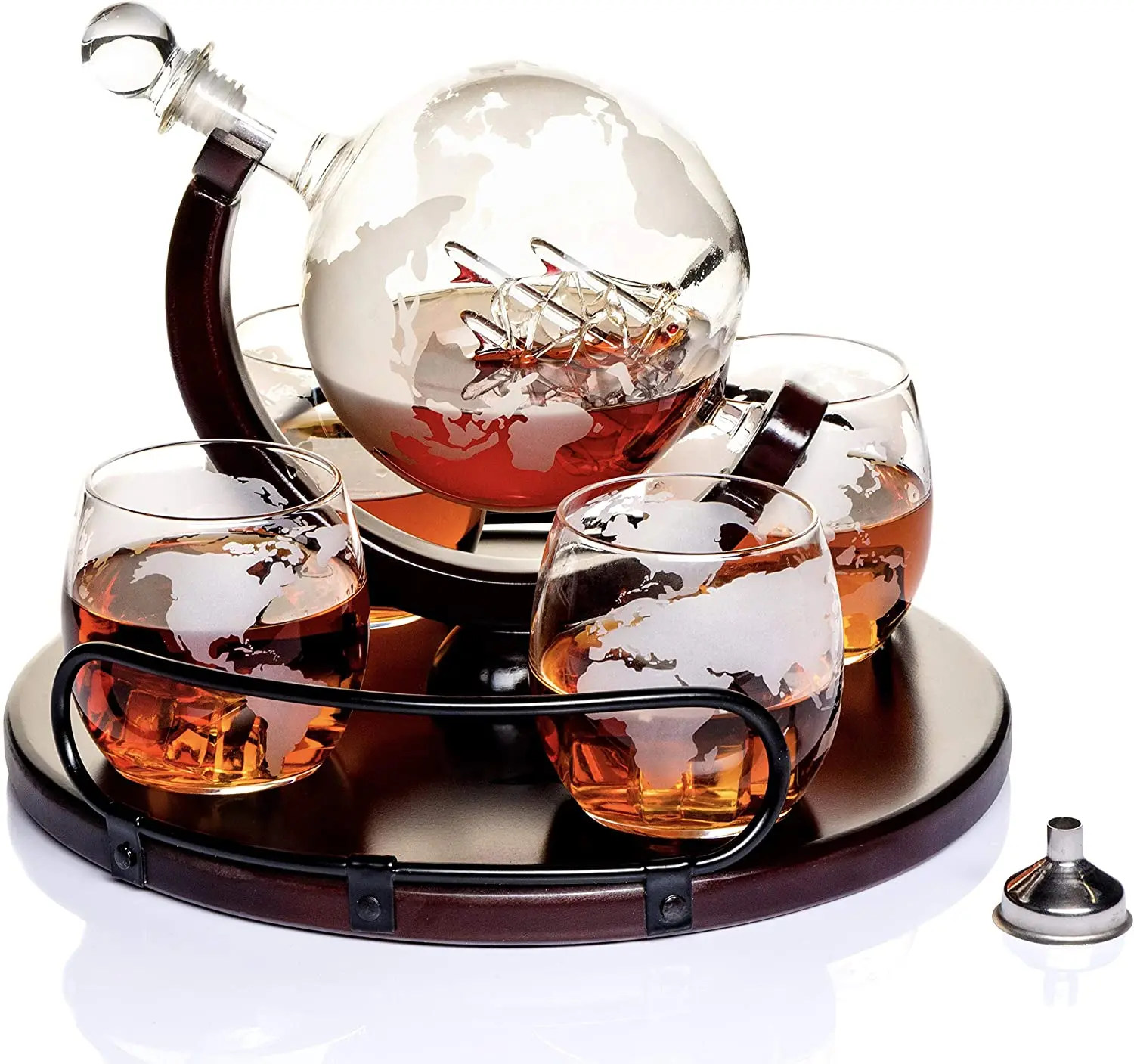 Hot sale whiskey glass decanter Includes 2 Glasses Whisky funnel and food contact safe stainless steel stones