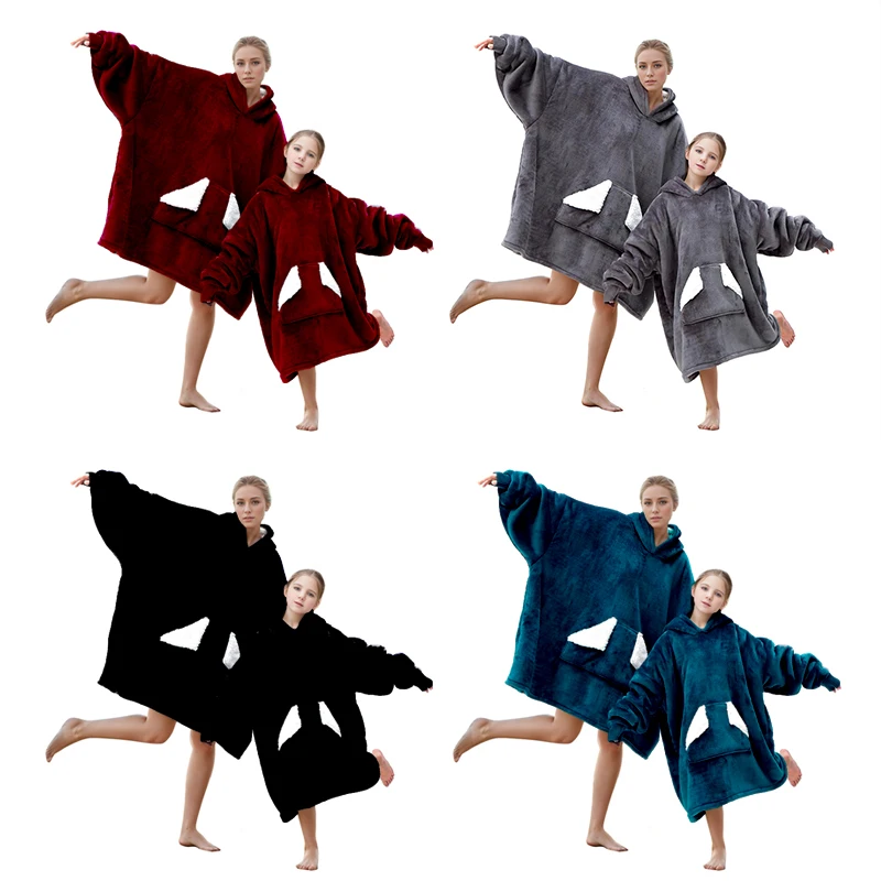 Oversized Sherpa Fleece Sweatshirt Blanket with Giant Hood Pocket and Sleeves for Adult Wearable Blanket Hoodie