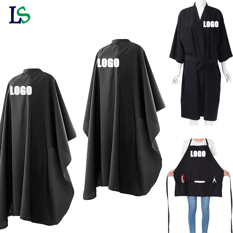 Wholesale polyester waterproof Custom logo gown black salon barber hairdresser apron cape
