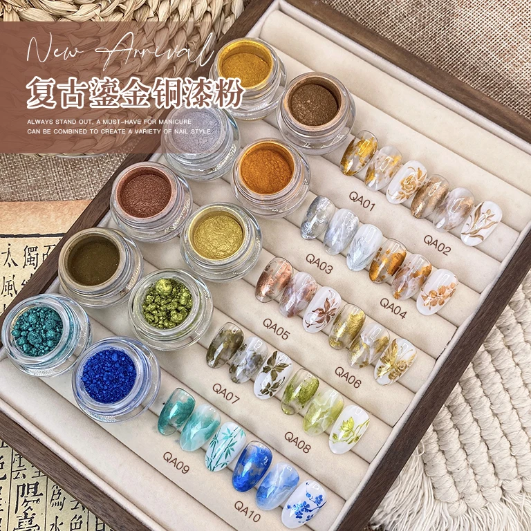 Nail Art Retro Gilded Copper Lacquer Powder 10 Colors Glitter Mirror Powder Nail Decoration Powder for Ladies