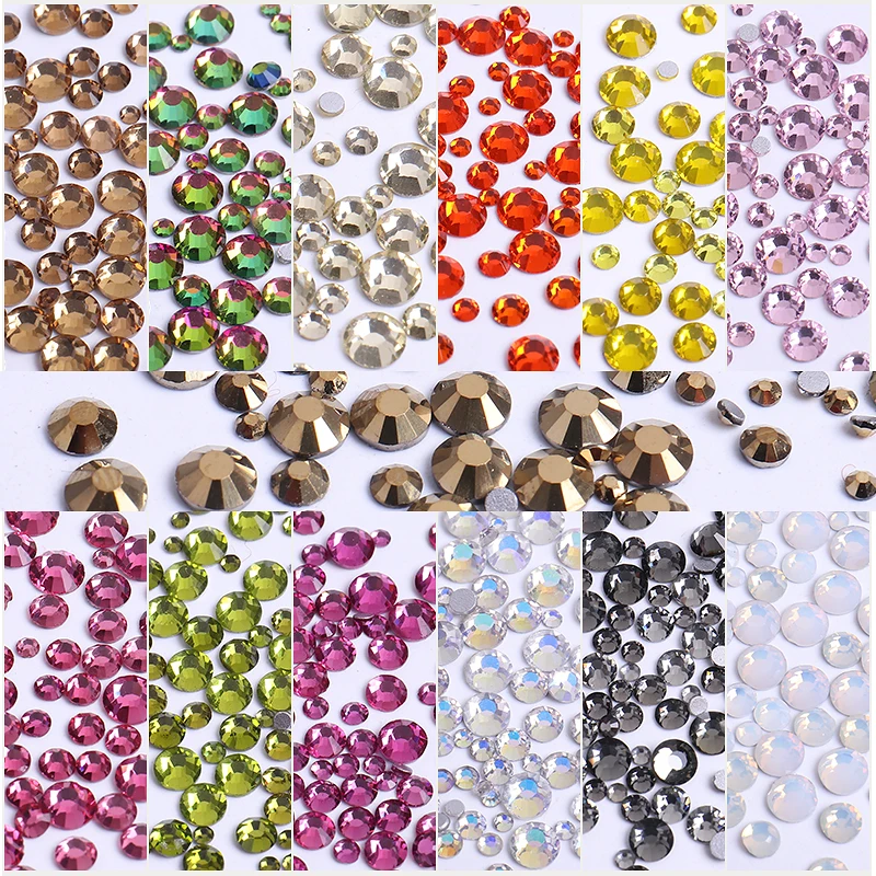 Nail Rhinestones Manicure Tool Kit Multi Sizes Glass Crystal Flatback diamonds Shiny Nail Germs Jewels for Nail Art DIY Crafts