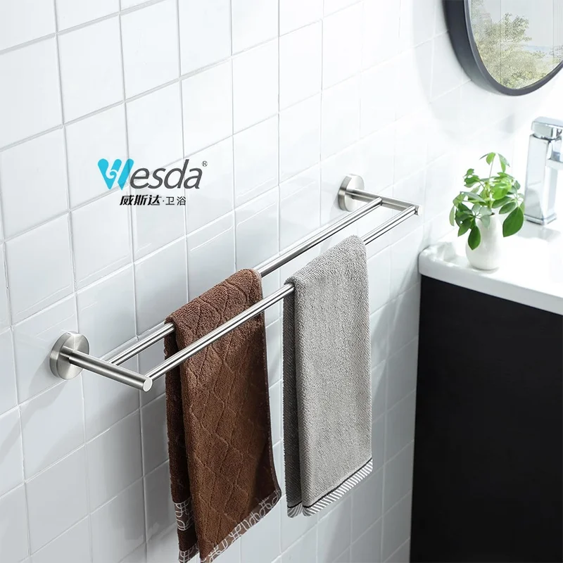 WESDA Bathroom 24-Inch Towel Hanger Rods Custom SUS304 Stainless Steel Wall Mounted Double Towel Bars for Sale
