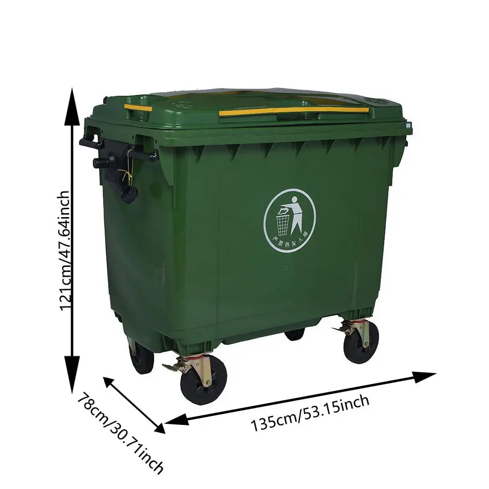 Manufacturer Sale 660 Liters Garbage Container 4 Universal Wheels Plastic Indsutrial Dustbin Trash Can Waste Bins Wheelie Bin