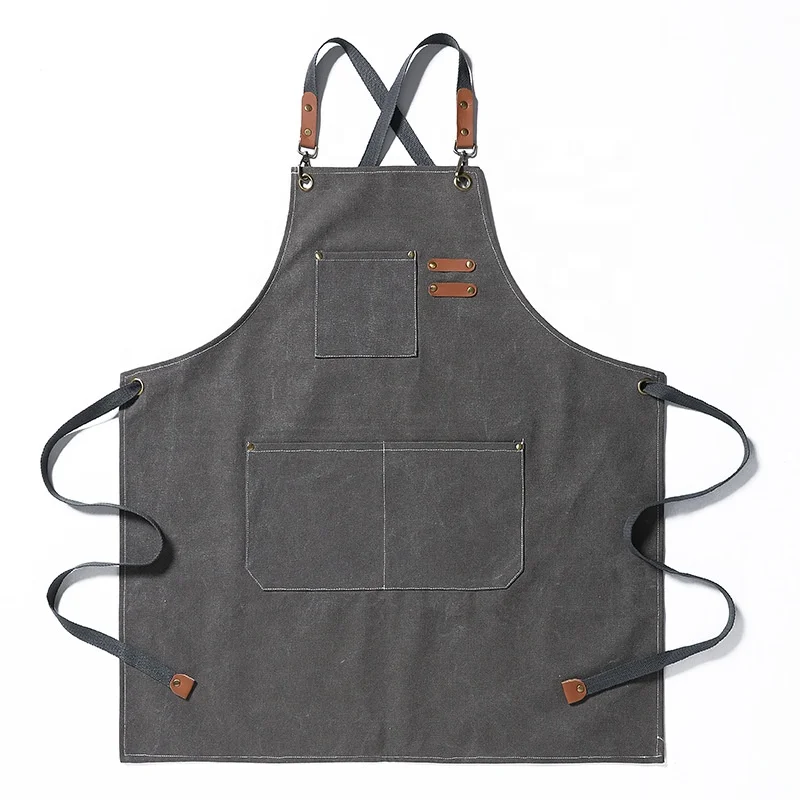 FYD High Quality Grill Restaurant Bar Shop Cafes Beauty Nails Studios Uniform Chef Apron Kitchen Canvas Aprons With Pocket