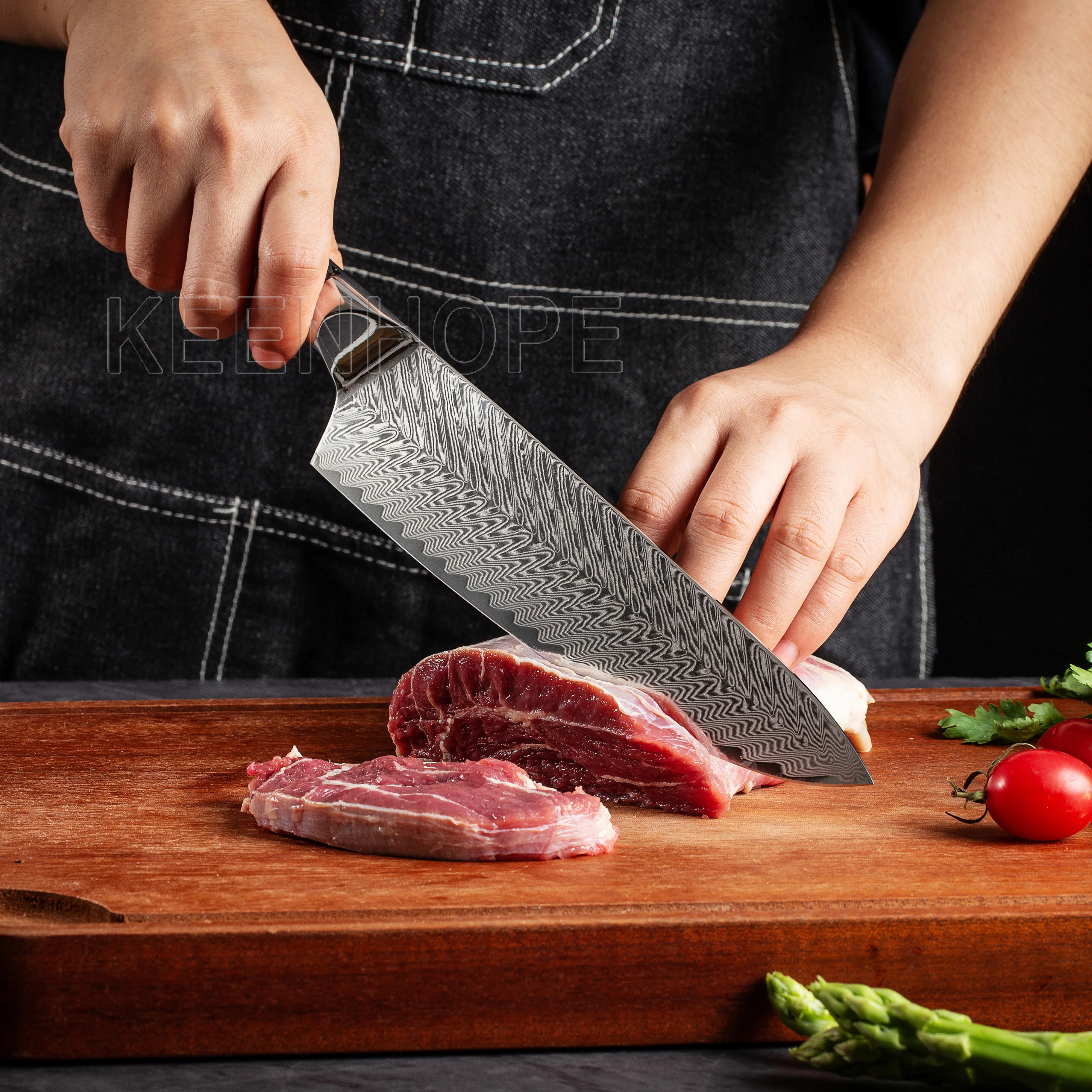 8-Piece Kitchen Knives Set with SS316 Bolster Composited Resin + Carbon Fiber Handle 67 Layers Damascus VG10 Knife Set