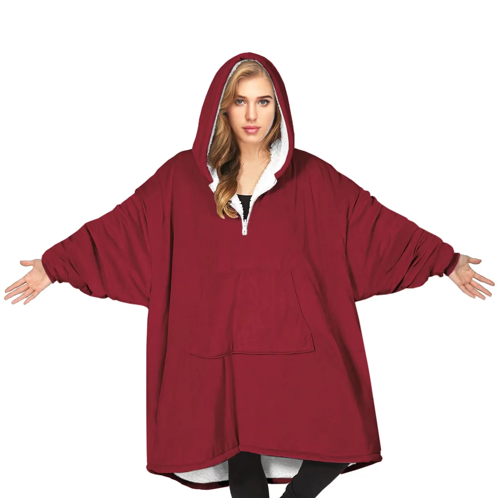 Оптовая продажа, высокое качество, зима 100% полиэстер, износостойкая утяжеленная флисовая толстовка большого размера с капюшоном